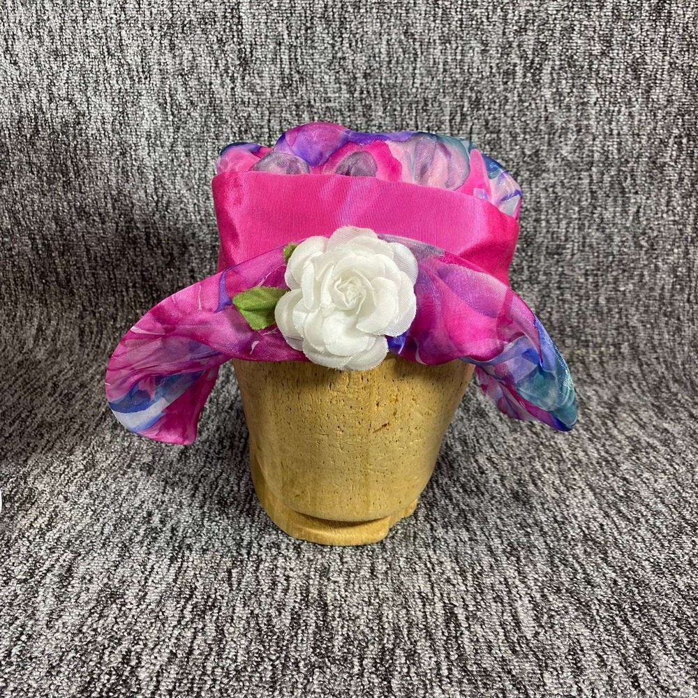 Vtg Betmar Street Smart Hat Pink Floral Organza Rose Derby Bucket Cloche USA